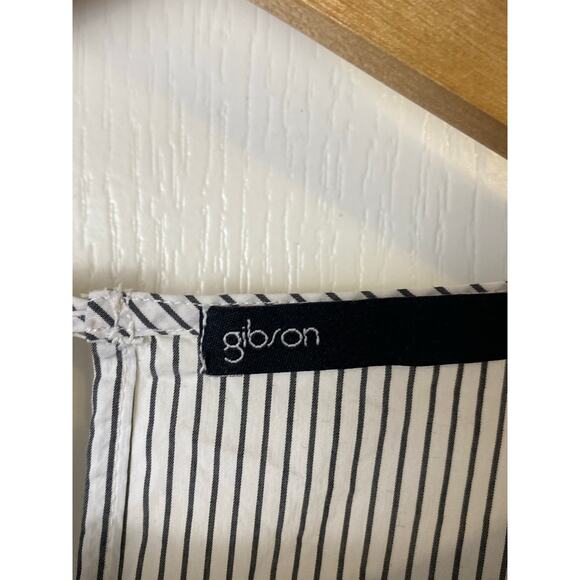 Gibson Poplin White Black Pinstripe Bell Sleeve Blouse Women's Size Small - Picture 4 of 11